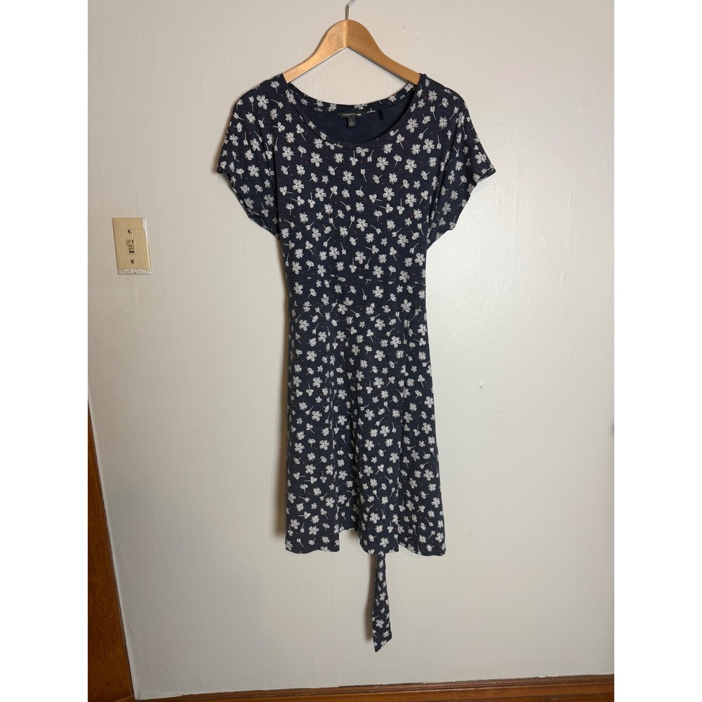 Toad&Co Womens Navy Blue Floral Tencel Organic Cotton Short Sleeve Dress Large